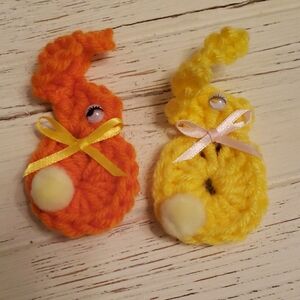 Handmade Crochet Orange and Yellow Bunny Profile Magnets